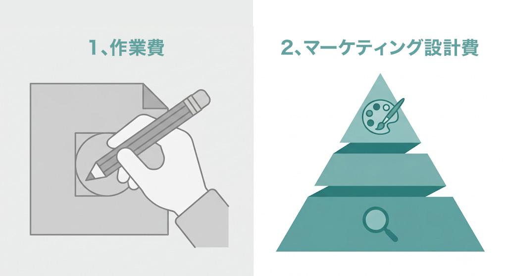 「作業費 vs マーケティング設計費」の比較図