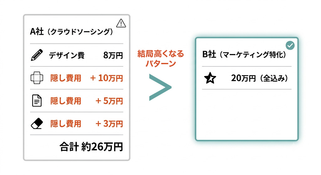 「安い業者が高くつく」逆転コスト比較図
