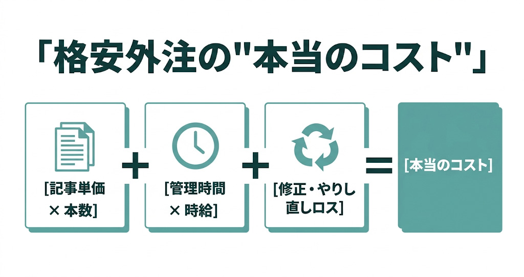 「格安外注の本当のコスト構造」図解
