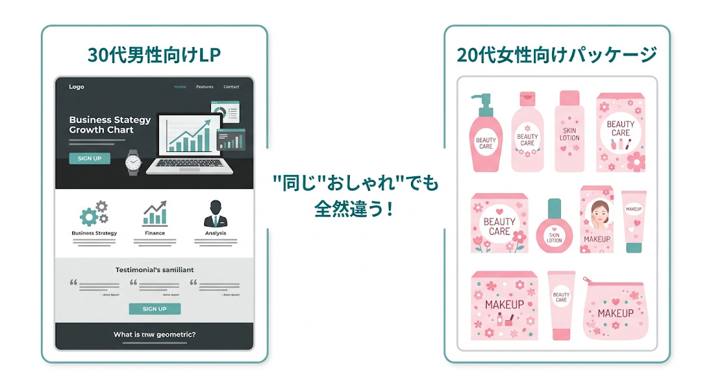 目的・ターゲット」の重要性｜LPとパッケージの違い比較図