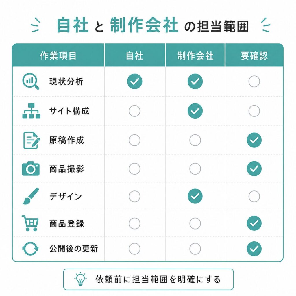 ECサイトリニューアルにおける自社と制作会社の担当範囲