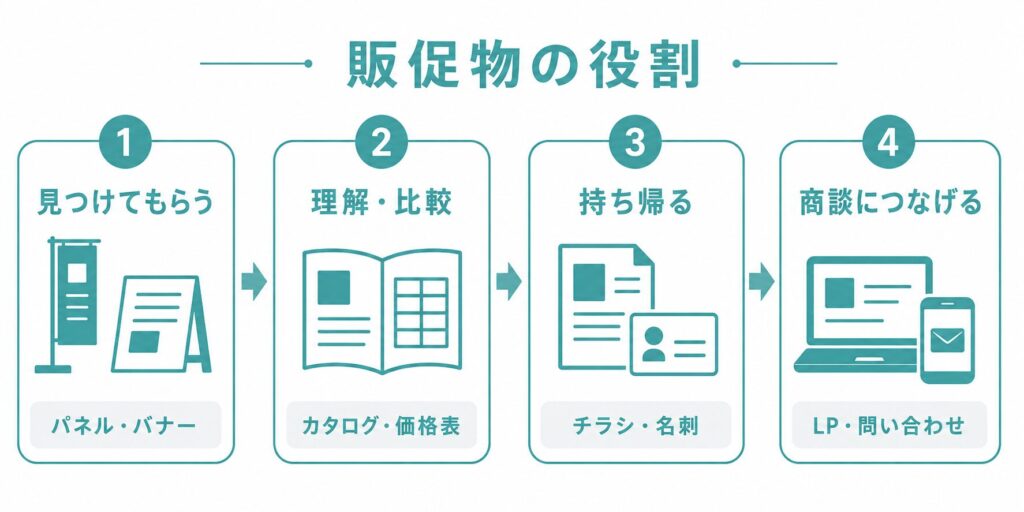 展示会場で見せる情報と持ち帰り資料に載せる情報の違い