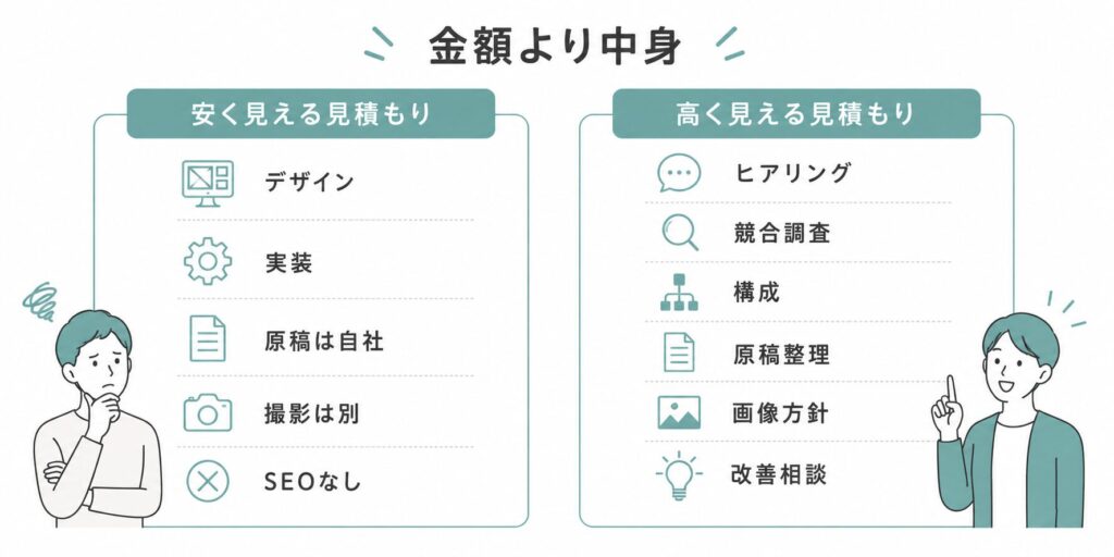 安い見積もりと高い見積もりの中身比較