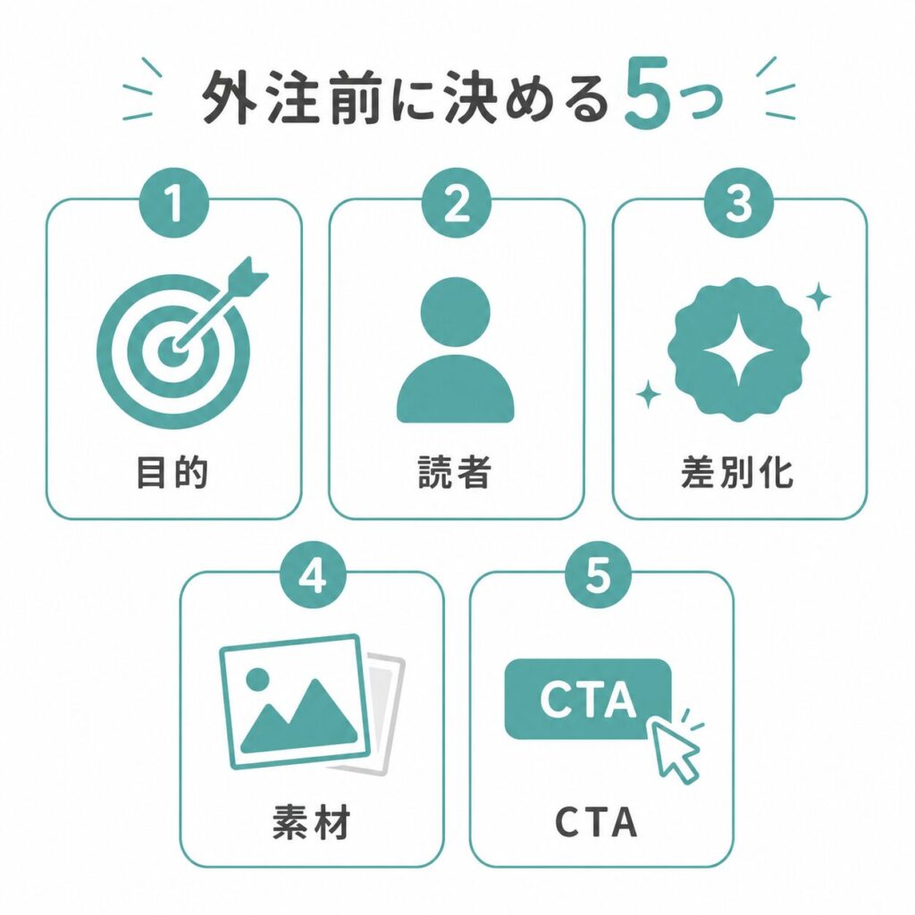 LP制作を外注する前に整理すべき目的・読者・差別化・素材・CTAのチェックリスト
