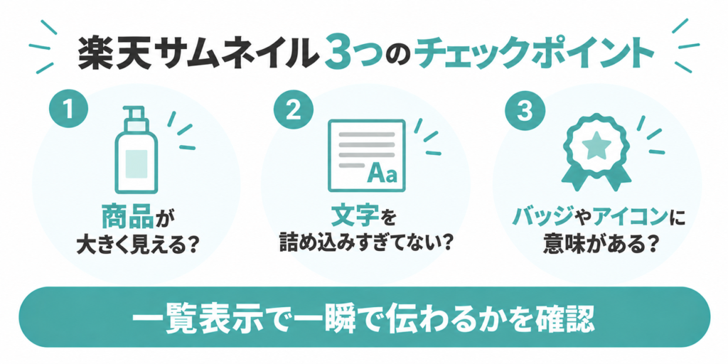 楽天サムネイルで確認したい商品の見え方・文字量・バッジの3項目